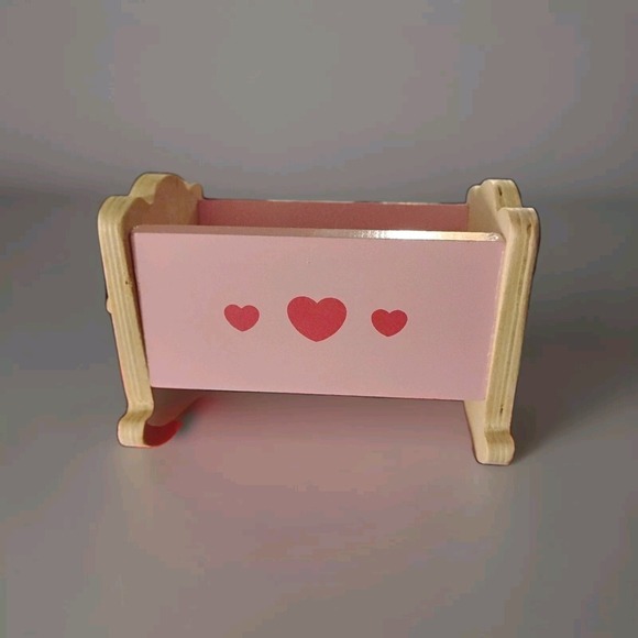 Pink Wooden Cradle Dollhouse Furniture Nursery Rocking Crib Bed  miniature Heart - Picture 3 of 7